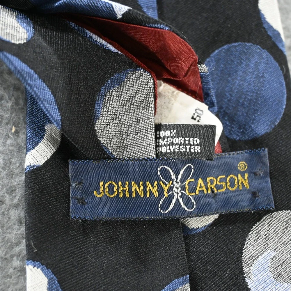 Johnny Carson Mens Vintage 80s Polka Dot Necktie One Size Black Blue White